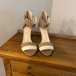 Tahari Tan and White Heels